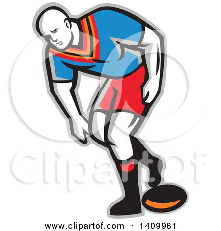 Clipart of a Retro Male Rugby Player - Royalty Free Vector Illustration by patrimonio