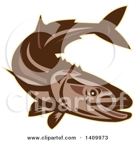 Clipart of a Retro Brown Diving Cobia Fish - Royalty Free Vector Illustration by patrimonio