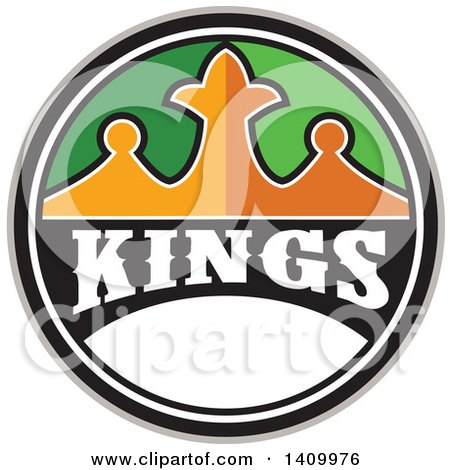 Clipart of a Retro Crown with Kings Text Circular Design - Royalty Free Vector Illustration by patrimonio