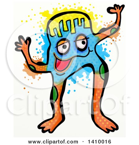 Clipart of a Coliorful Doodled Monster with Splatters, on a White Background - Royalty Free Illustration by Prawny