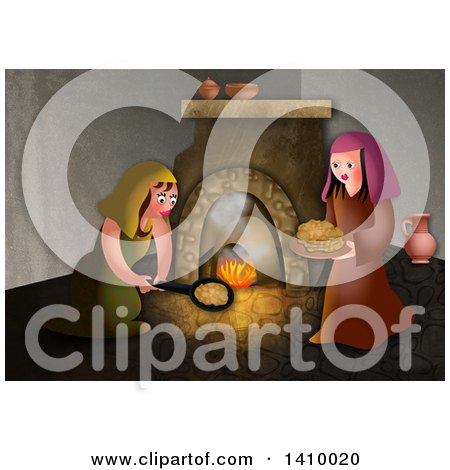 Clipart of a Passover Scene of Hebrew Women Baking Unleavened Bread - Royalty Free Illustration by Prawny