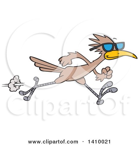 Clipart of a Sprinting Roadrunner Bird Wearing Sunglasses - Royalty Free Vector Illustration by toonaday
