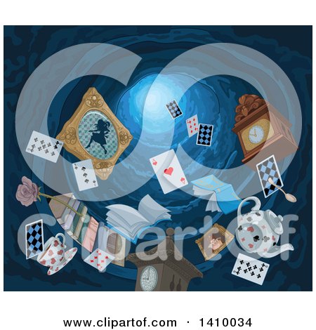 Clipart of Items Falling down a Rabbit Hole - Royalty Free Vector Illustration by Pushkin