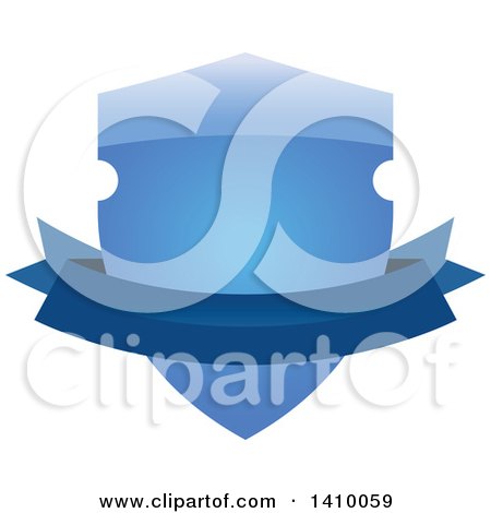 Clipart of a Gradient Blue Shield and Banner Design Element - Royalty Free Vector Illustration by dero