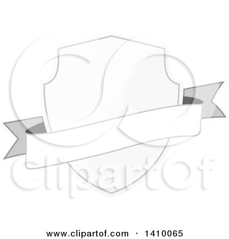 Clipart of a Gradient White Shield and Banner Design Element - Royalty Free Vector Illustration by dero