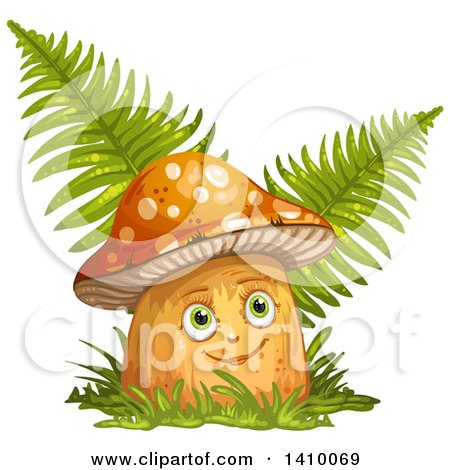 Clipart of a Happy Female Mushroom with Ferns - Royalty Free Vector Illustration by merlinul