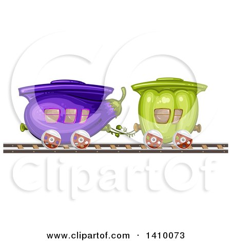 Clipart of a Green Bell Pepper and Eggplant Produce Train - Royalty Free Vector Illustration by merlinul