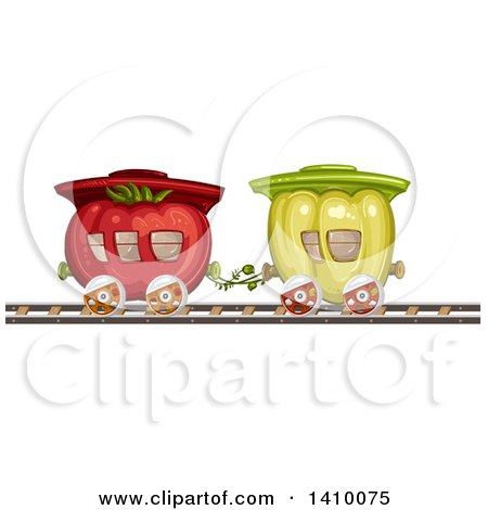Clipart of a Green Bell Pepper and Tomato Produce Train - Royalty Free Vector Illustration by merlinul