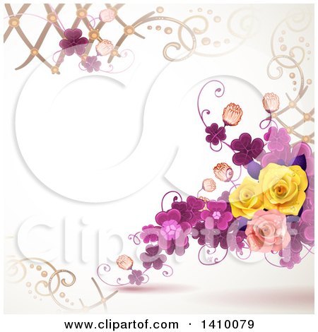 Clipart of a Purple Clover and Rose Floral Background - Royalty Free Vector Illustration by merlinul