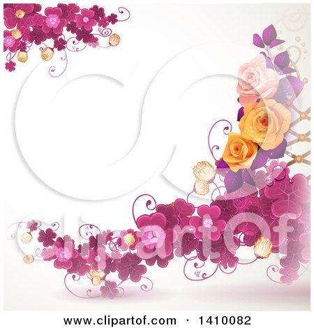 Clipart of a Purple Clover and Rose Floral Background - Royalty Free Vector Illustration by merlinul