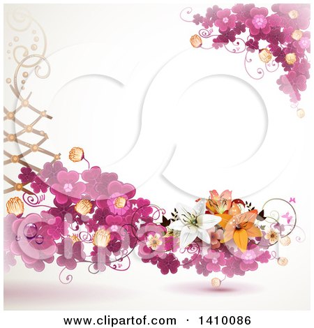 Clipart of a Purple Clover and Lily Floral Background - Royalty Free Vector Illustration by merlinul
