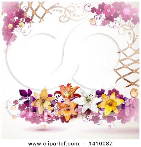 Clipart of a Purple Clover and Lily Floral Background - Royalty Free Vector Illustration by merlinul