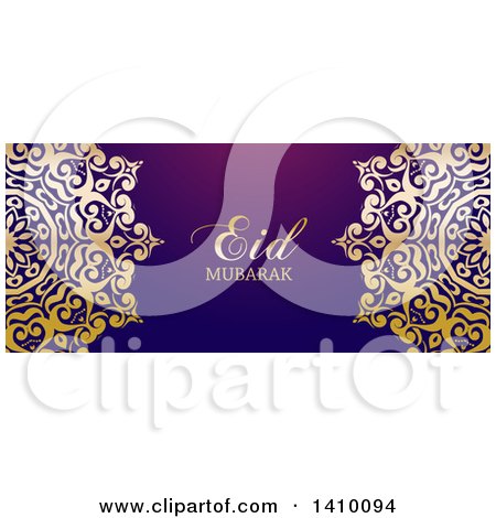 Clipart of a Eid Mubarak Background with an Ornate Gold Design and Text - Royalty Free Vector Illustration by KJ Pargeter