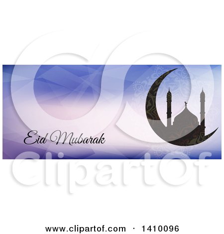 Clipart of a Eid Mubarak Background with a Silhouetted Mosque and Text - Royalty Free Vector Illustration by KJ Pargeter