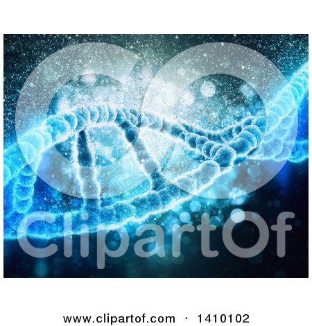 Clipart of a Background of a 3d Diagonal Dna Strand in Blue with Magic Flares - Royalty Free Illustration by KJ Pargeter