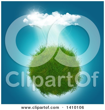 Clipart of a 3d Grassy Planet with Sunshine and Clouds - Royalty Free Illustration by KJ Pargeter