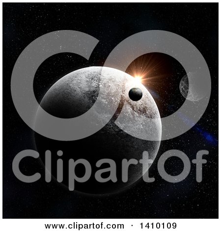 Clipart of a Background of a Sunrise and 3d Fictional Planets - Royalty Free Illustration by KJ Pargeter
