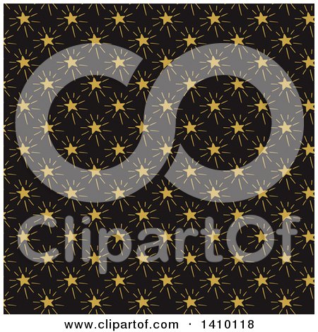 Clipart of a Hand Drawn Gold Stars on Black Pattern - Royalty Free Vector Illustration by KJ Pargeter