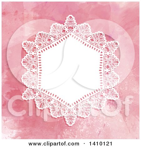 Clipart of a White Doily and Pink Watercolor Wedding Invitation Design - Royalty Free Vector Illustration by KJ Pargeter