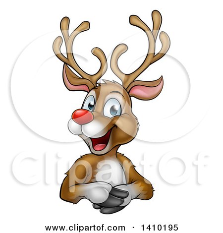 Clipart of a Happy Rudolph Red Nosed Reindeer over an Edge - Royalty Free Vector Illustration by AtStockIllustration