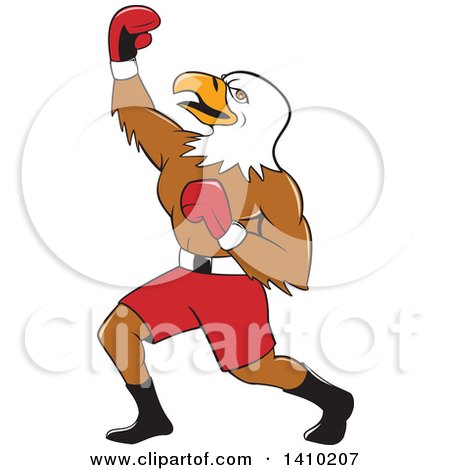 Clipart of a Cartoon Bald Eagle Man Boxer Pumping His Fist - Royalty Free Vector Illustration by patrimonio