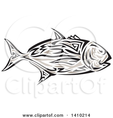 Clipart of a Retro Tribal Art Style Giant Trevally Kingfish - Royalty Free Vector Illustration by patrimonio