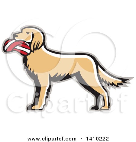 Clipart of a Retro English Setter Dog with a Deflated Volleyball in His Mouth - Royalty Free Vector Illustration by patrimonio