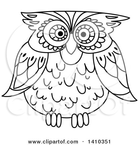 Clipart of a Sketched Black and White Owl - Royalty Free Vector Illustration by Vector Tradition SM