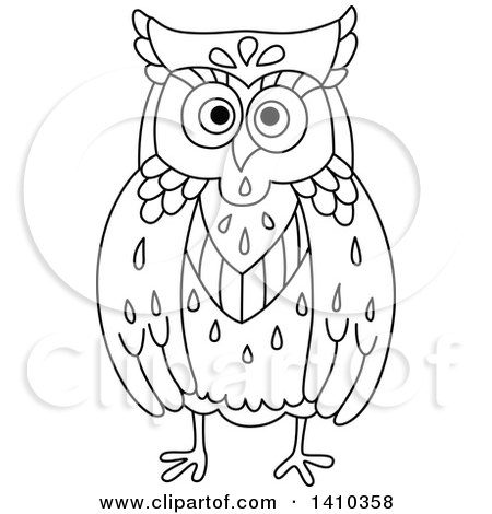 Clipart of a Sketched Black and White Owl - Royalty Free Vector Illustration by Vector Tradition SM