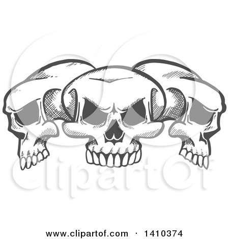 Clipart of a Gray Sketched Trio of Human Skulls - Royalty Free Vector Illustration by Vector Tradition SM
