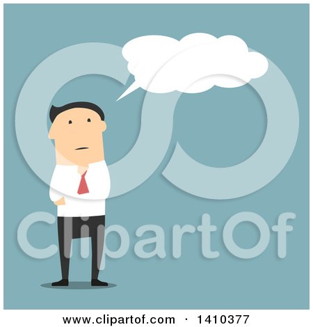 Clipart of a Flat Design White Businessman Thinking, on Blue - Royalty Free Vector Illustration by Vector Tradition SM