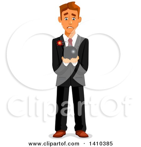 Clipart of a Caucasian Business Man Holding a Bomb - Royalty Free Vector Illustration by Vector Tradition SM