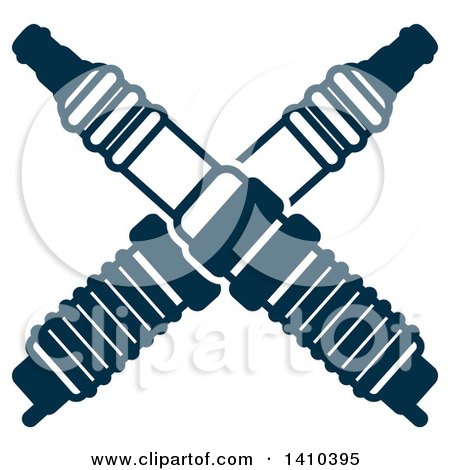 Clipart of Blue and White Crossed Spark Plugs - Royalty Free Vector Illustration by Vector Tradition SM