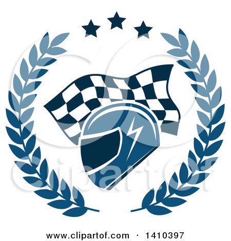 Clipart of a Racing Helmet over a Checkered Flag in a Wreath - Royalty Free Vector Illustration by Vector Tradition SM