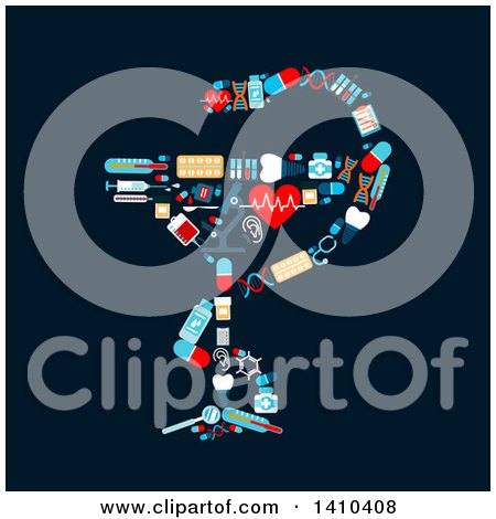 Clipart of a Flat Design Pharmaceutical Snake Bowl of Hygieia Made of Medical Icons - Royalty Free Vector Illustration by Vector Tradition SM