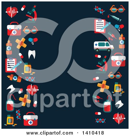 Clipart of a Flat Design Border of Medical Icons on Blue - Royalty Free Vector Illustration by Vector Tradition SM