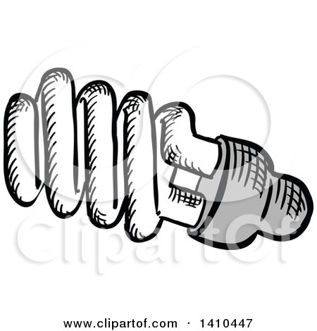 Clipart of a Sketched Spiral Light Bulb - Royalty Free Vector Illustration by Vector Tradition SM