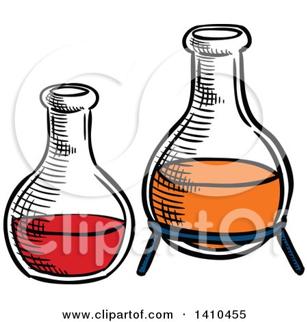 Clipart of Sketched Science Flasks - Royalty Free Vector Illustration by Vector Tradition SM