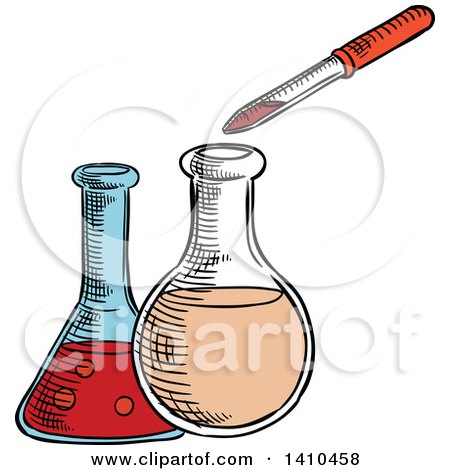 Clipart of Sketched Science Flasks and Dropper - Royalty Free Vector Illustration by Vector Tradition SM