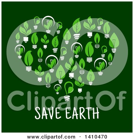 Clipart of a Heart Made of Leafy Green Light Bulbs over Save Earth Text on Green - Royalty Free Vector Illustration by Vector Tradition SM