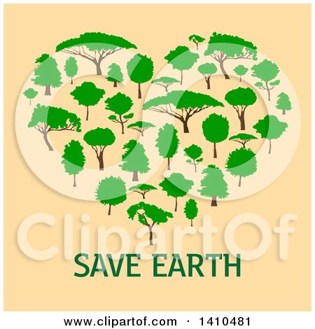 Clipart of a Heart Formed of Trees over Save Earth Text on Beige - Royalty Free Vector Illustration by Vector Tradition SM