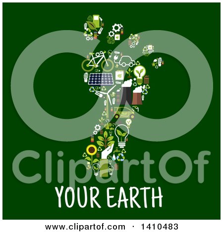 Clipart of a Flat Design Foot Print Made of Energy Icons, with Text on Green - Royalty Free Vector Illustration by Vector Tradition SM