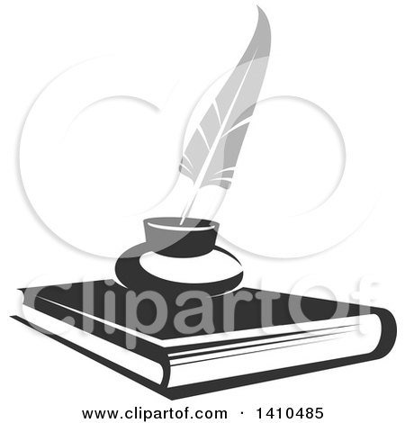 Clipart of a Grayscale Feather Quill and Book - Royalty Free Vector Illustration by Vector Tradition SM