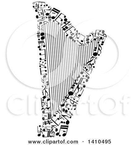 Clipart of a Harp Formed of Black and White Music Notes - Royalty Free Vector Illustration by Vector Tradition SM