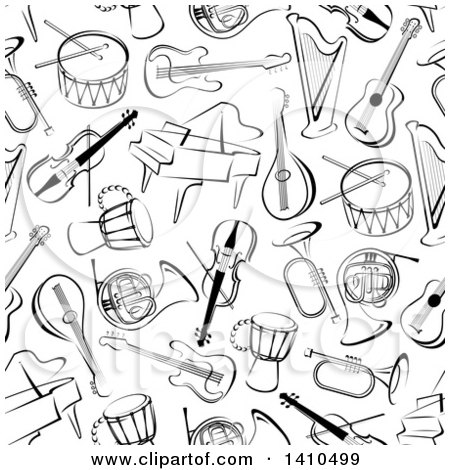 Clipart of a Seamless Background Pattern of Black and White Instruments - Royalty Free Vector Illustration by Vector Tradition SM