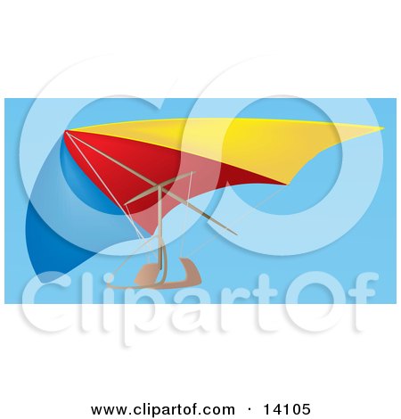 Blue, Red and Yellow Hang Glider in a Clear Blue Sky Aircraft Clipart Illustration by Rasmussen Images