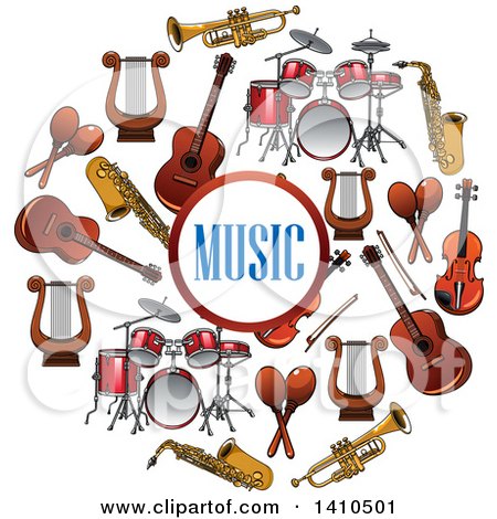 Clipart of a Circle Formed of Musical Instruments with Text - Royalty Free Vector Illustration by Vector Tradition SM