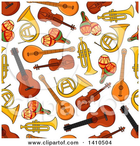 Clipart of a Seamless Background Pattern of Musical Instruments - Royalty Free Vector Illustration by Vector Tradition SM