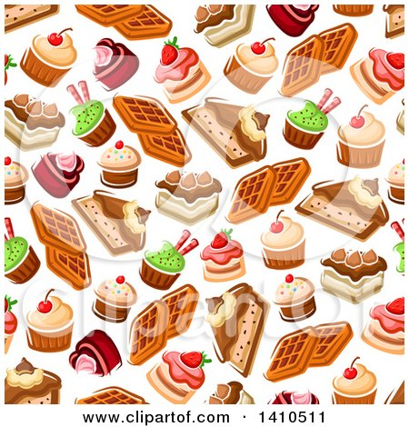 Clipart of a Seamless Background Pattern of Desserts - Royalty Free Vector Illustration by Vector Tradition SM