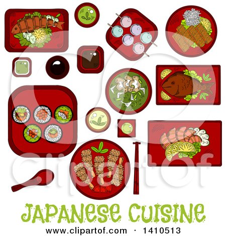 Clipart of a Sketched Metal of Japanese Cuisine - Royalty Free Vector Illustration by Vector Tradition SM